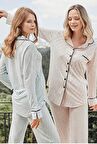 Bone Club 5125 Mavi  Noktalı Önden Düğmeli Lohusa Pijama Tk