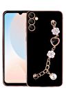 Galaxy A14 Kılıf Kalpli Çiçekli Bileklik Zincirli Kamera Korumalı Kenarları Gold Renk, Silikon