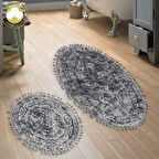 Alanur Osmanlı Oval Cotton Saçaklı 2 Li Paspas Eskitme