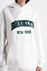 Unisex Brooklyn New York Baskılı Kapşonlu Sweatshirt