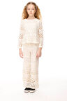 Jena Kız Çocuk Delikli Triko Takım 8-14Yaş Ekru