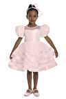 Pamina Kız Çocuk Puf Kollu Elbise 3-7 Yaş Pudra