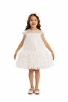 Pamina Kız Çocuk  Kelebek Tül Elbise 3-7 Yaş Ekru