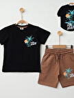 Marcoera Erkek Çocuk Baskılı Şortlu Takım 4-12 Yaş Siyah