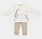 BabyCosy Erkek Bebek Baskılı Takım 3-24 Ay Ekru