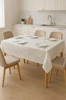 Silinebilir Su Geçirmez Hasır Lüx PVC Kaplamalı Masa Örtüsü – Şeffaf, Beyaz Bej Muşamba