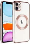 iPhone 11 Kılıf Kamera ve Lens Korumalı Magsafe Şeffaf Renkli Çerçeveli Sert PC Lüx Kapak 