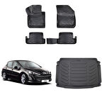 Peugeot 308  2008-2013 3D Havuzlu Paspas Siyah ve Bagaj Havuzu Siyah
