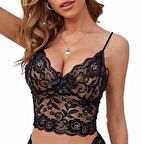 ASM1272 Kadın Siyah Kapsız Dantel Bralet