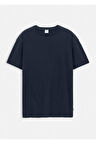 Orlen Lacivert Renk İpek Apreli Oversize T-shirt