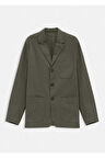 Victor Haki Renk Mono Yaka Over Size Blazer Ceket