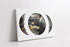 Altın Detaylı Gri Soyut Desenli Ay ve Evreleri Kanvas Tablo