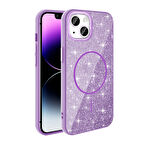 iPhone 14 Kılıf Magsafe Şarj Özellikli Parlayan Simli Okso Kılıf