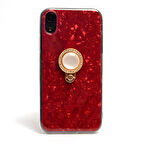 iPhone XR 6.1 Kılıf Parlak Mermer Desenli Yüzüklü Vista Silikon Kılıf