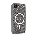 iPhone 16E Kılıf Pırlanta Tasarımlı M-safe Şarj Özellikli Mozaik Silikon Kılıf