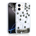 iPhone 12 / İphone 12 Pro Kılıf Sıvılı Simli Baskılı Şeffaf Arka Yüzey Mossa Silikon Kılıf