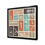 Müzil Aletleri Kolaj Tasarım Çerçeveli Cam Tablo