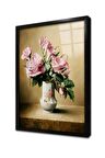 Vazoda Güller Çerçeveli Cam Tablo