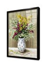 Vazoda Çiçekler Çerçeveli Cam Tablo