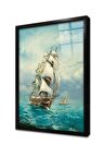 Dalgalı Denizde Yelkenli Çerçeveli Cam Tablo