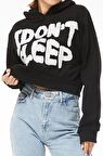 Kapüşonlu Baskılı Crop Sweatshirt