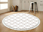 Dekoreko İnci Halı Dijital Saçaklı Yuvarlak 2025 Beyaz-