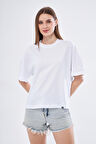 Kadın Basic Crop Oversize Fit Tişört
