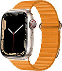 Apple Watch 7 8 45mm Kordon Mıknatıslı Magnetik Deri Kordon