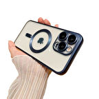 Apple iPhone 15 Pro Max Kılıf Magsafe Kamera Lensli Korumalı Şeffaf Silikon Kapak