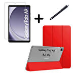 Samsung Galaxy Tab A9 8.7inç X110 Kılıf SET PU Deri Smart Tablet Kilifi Ekran Koruyucu + Kalem X113 X115 X117