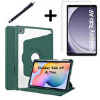 Samsung Galaxy Tab A9 8.7inç X110 X113 X115 X117 Kılıf Termik Kalem Bölmeli Dönebilen Standlı Kılıf SET