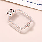 Apple Watch 7 8 9 41mm 3D Figürlü Taşlı Ekran Koruyuculu Sert PC Kasa Koruyucu