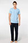 Cacharel V Yaka T-shirt ve Cepli Pijama Takım, %50 Pamuk %50 Modal