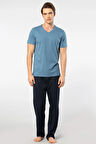 Cacharel V Yaka T-shirt ve Cepli Pijama Takım, %50 Pamuk %50 Modal