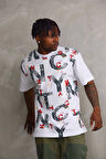 Unisex Baskılı Oversize T-Shirt - Beyaz