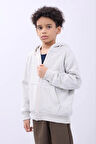 Erkek Çocuk Kapüşonlu Kanguru Çepli Tam Fermuarlı Hırka SweatShirt - Gri