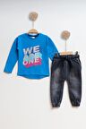 Çocuk Kot Sweatshirt Erkek Alt Üst Takım We are one - MAVİ - 4 YAŞ