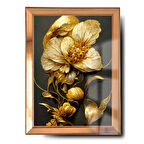 Ayna Çerçeveli Cama Baskılı 3d Çiçek Cam Gold Siyah Detaylı Tablo 70*100