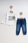 Çocuk Kot Sweatshirt Erkek Alt Üst Takım There is no Planet B - BEYAZ - 5 YAŞ