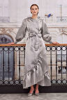 Fırfırlı Tafta Kaftan Açık Gri