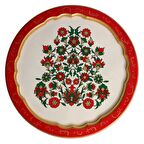 Tepsi Ahsap Yuvarlak Çiçek Desenli 40x40