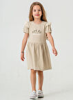 Çiçek Nakışlı Brode Detaylı Kız Çocuk  Elbise 50974