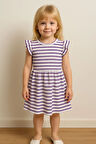 Waffle Kumaş Çizgili Kız Çocuk Elbise  50977