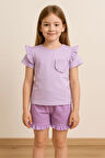Fırfırlı Cepli Kız Çocuk Şortlu Takım 50657