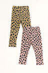 Leopar Desenli Kız Çocuk 2'li Tayt 20605-3