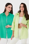 SD Luxury Pamuk Karışımlı Oversize Fit Uzun Kollu 2'li Paket Gömlek Bayan GÖMLEK 6781001S2