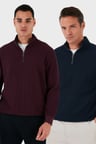 Buratti Pamuklu Regular Fit Yarım Fermuarlı Dik Yaka 2'li Paket Sweat Erkek SWEAT 5905716S2