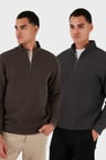 Buratti Pamuklu Regular Fit Yarım Fermuarlı Dik Yaka 2'li Paket Sweat Erkek SWEAT 5905716S2
