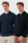 Buratti Pamuklu Regular Fit Yarım Fermuarlı 2'li Paket Polo Yaka Sweat Erkek SWEAT 5905789S2