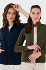 Lela Slim Fit Anti-Pilling Tüylenme Yapmayan Fermuarlı Cepli Hırka 2' li Paket Polar Bayan POLAR 5907002S2